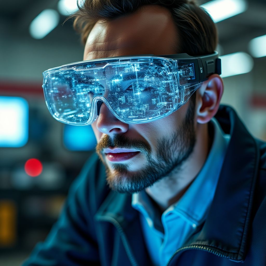 Técnico utilizando realidad aumentada para reparaciones